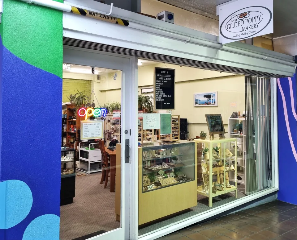 The Gilded Poppy Makery shopfront sign at the AEC Arcade in Boronia